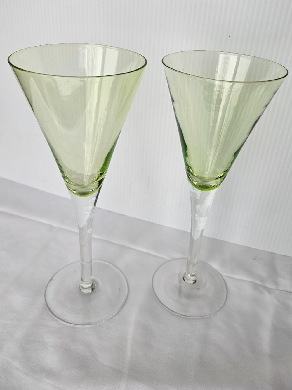 Set of 2 Light Green Martini Glasses – Tall Stem Modern Cocktail Glasses